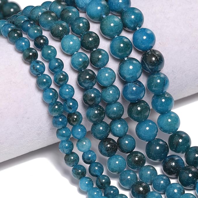 Stone Beads, 45pcs Blue Apatite, 8mm Round Loose Beads for Jewelry Making, Bracelets, with Bag, String & Card