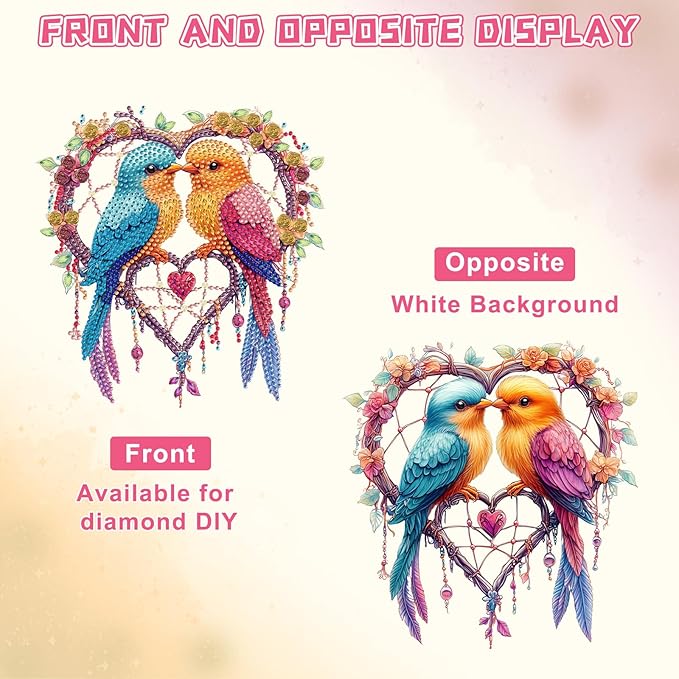 KEYIFA Bird Diamond Painting Kit, DIY Dreamcatcher Diamond Art for Adults, Diamonds Pendant Special Shaped Rhinestone Window Hanging Ornaments Home Garden Wall Door Decoration, 20cm Width