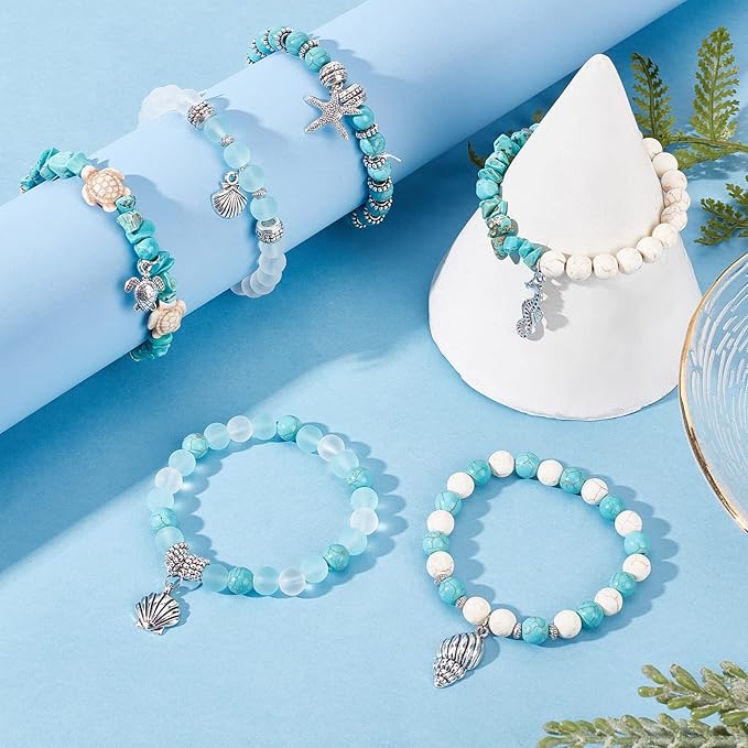SUNNYCLUE 1 Box 277Pcs DIY Turtle Beads Beading Bracelets Making Kit Tortoise Charms Summer Hawaii Ocean Starfish Seahorse Charm Sea Shell Charms for Jewelry Making Kits Adult Women Handmade Craft