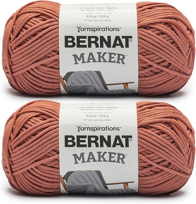 Bernat Maker Fawn Yarn - 2 Pack of 250g/8.8oz - 72% Cotton 28% Nylon - #5 Bulky - 290m/317Yards - for Knitting, Crochet and Amigurumi