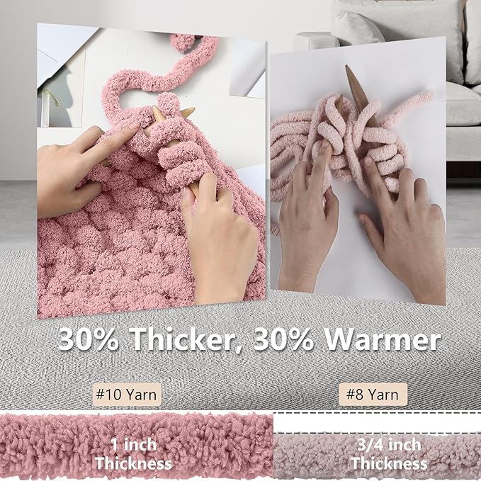 Chunky Yarn for Hand Knitting - #10 Chunky Chenille Yarn, Jumbo Big Thick Chunky Yarns for Crocheting, Super Bulky Chunky Knit Blanket Yarns, 8 Skein (25 yds 8 oz Each Skein), Dusty Pink