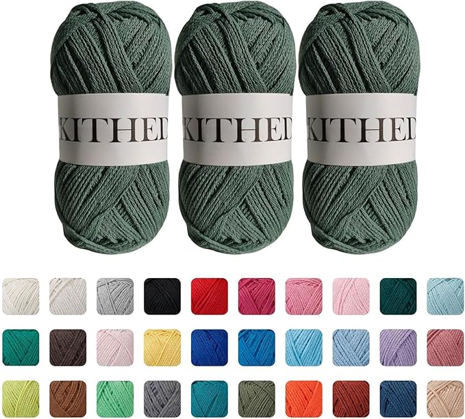 Cotton Yarn，10.5oz，526yard，3 Pack ，Soft Yarn for Crocheting and Knitting (11 Matcha Green)