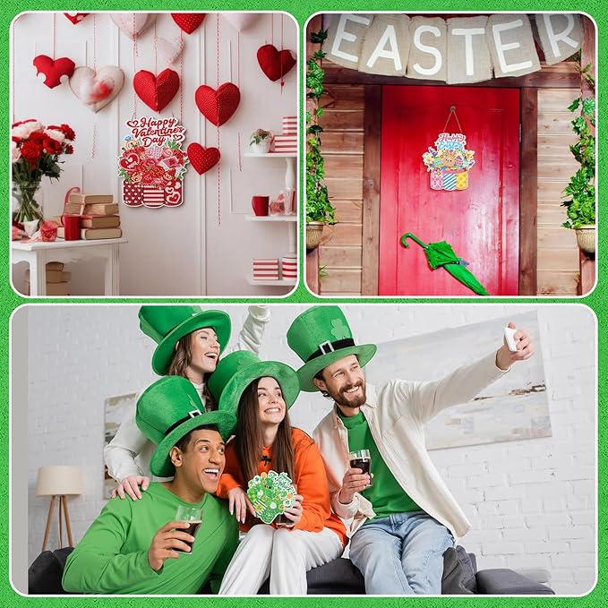 Cinnvoice 12 Pcs Seasonal Diamond Art Wreath Kits Holiday 5d DIY Diamond Art Hanging Signs Winter Spring Ornaments for Wall Door Decoration(Mason Jar)