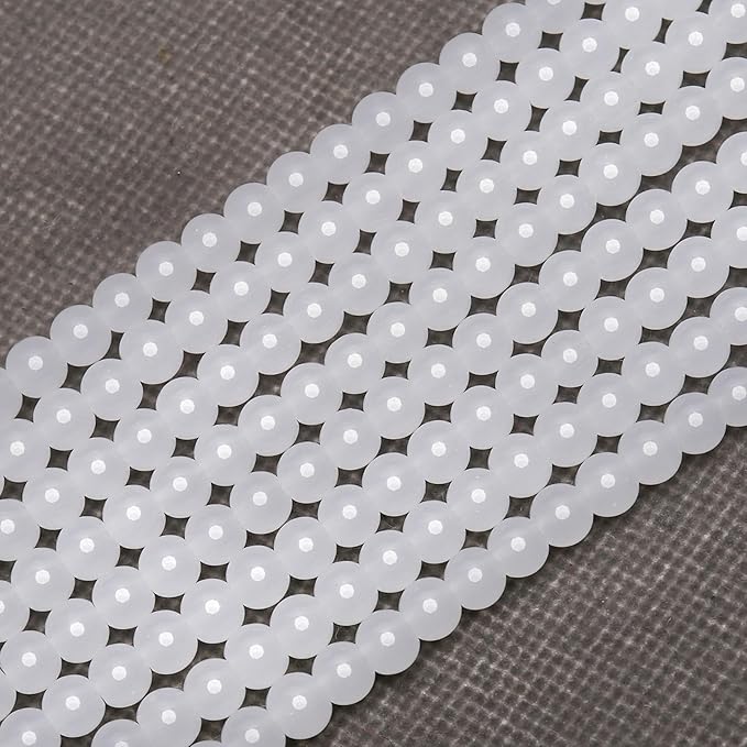 300PCs 6mm White Jade Glass Beads Bulk, Round Smooth Hole Glass Crystal Beads for Jewelry Making, DIY Bracelets, Necklaces, Bag Charms, Keychains and Craft Projects