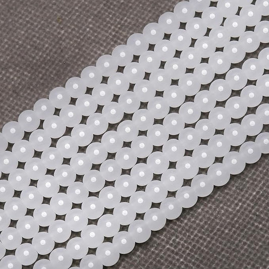 300PCs 6mm White Jade Glass Beads Bulk, Round Smooth Hole Glass Crystal Beads for Jewelry Making, DIY Bracelets, Necklaces, Bag Charms, Keychains and Craft Projects