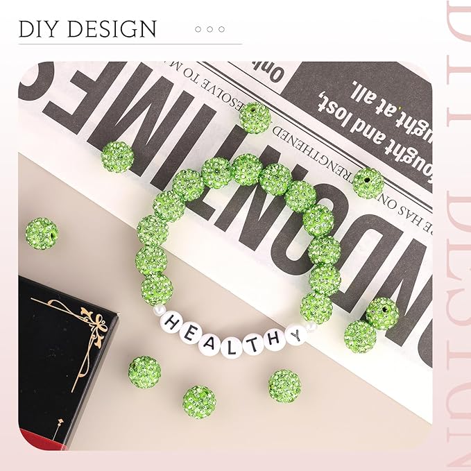 150 pcs 10mm Rhinestone Beads for Jewelry Making, Light Green Shiny Round Shamballa Disco Beads Bulk, Sparkle Crystal Clay Christmas for Bracelet Baseball Necklace Earring Crafting and DIY