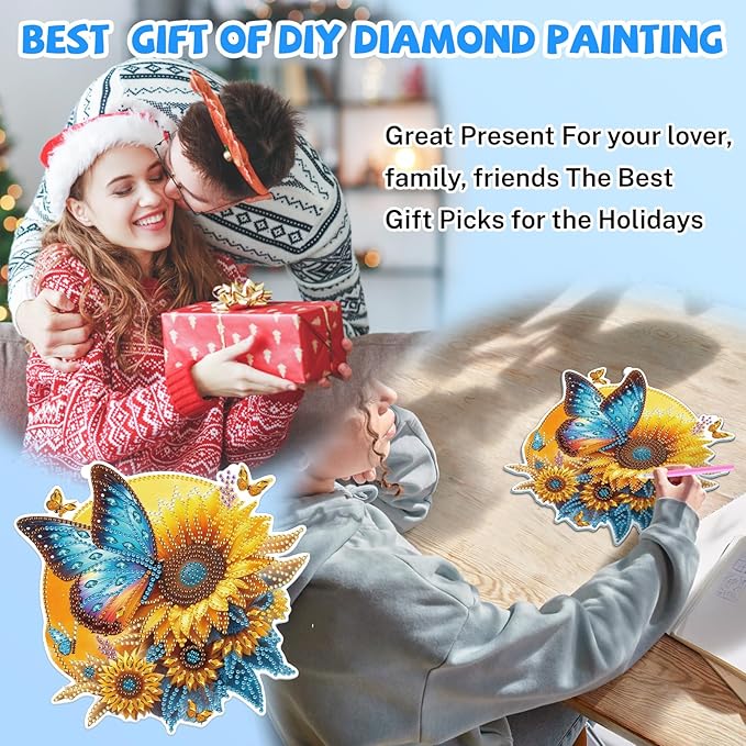 Bowetile Hanging Diamond Art Butterfly Kits for Adults, 5D Special Shape Diamond Painting Sunflower Kits, Diamond Gem Art Suncatchers Painting Pendant Ornament for Home Garden Wall Decor