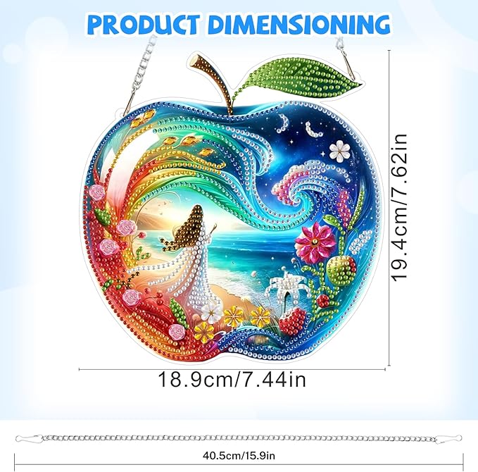 Bowetile Dreamy Apple Diamond Art Hanging Kits for Adults, Diamond Art Suncatchers Beach, 5D Special Shape Diamond Painting Fariy Pendant Window Ornament Gifts for Home Decor
