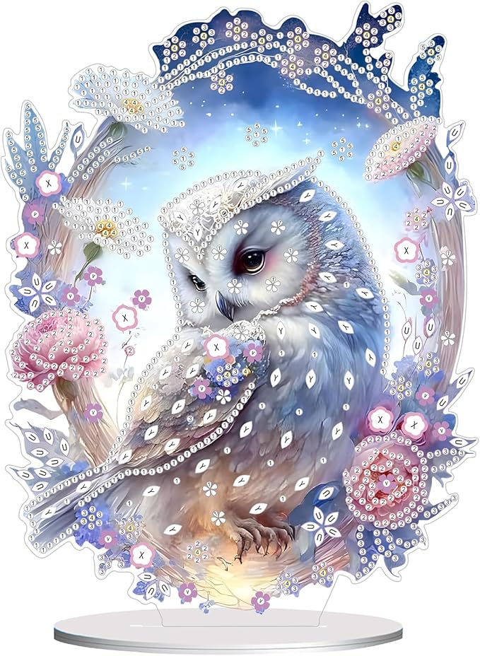 hyzsj DIY Diamond Desktop Ornament Owl, Crystal Diamond Art Painting Tabletop Ornaments Single Sided, Diamond Ornament for Adult Beginner Home Office Decor Crafts Gift