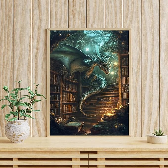 mrpwnle Dragon Diamond Art Kits for Adults, Book Dragon Diamond Painting Kits for Beginners, 5D Book Diamonds Painting, DIY Full Drill Gem Art Crafts Kit Home Wall Decor Gifts 12x16 inch