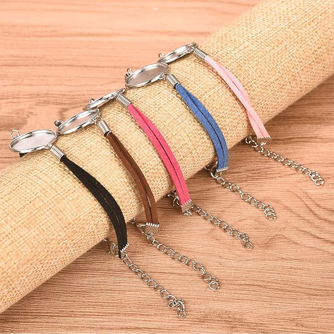 DROLE 40Pcs Bracelet Bezel Settings for Jewelry Making-20Pcs 20mm Silver Color Jewelry Bezel Base Round Cabochon Bezel Tray Blank Bangles Bracelets with 20mm Clear Glass Cabochons Mutil