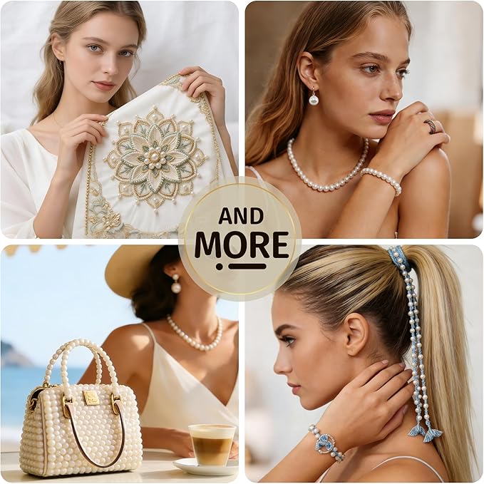 4244Pcs Beading Kit for Beginners,Full Set with 5 Sizes Round Pearl Beads and Gold Spacer Beads and Strings for Jewelry Making,DIY Pearlscent Bracelets/Necklaces/Phone Charm/Key Name Tag/Beaded Strap