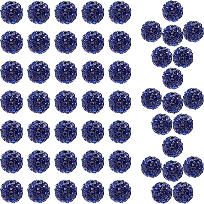 10mm Grade A Navy Blue Rhinestone Beads for Baseball Necklace-Round Disco Ball Bead Rhinestone Clay Beads for Earring Jewelry Making,Necklace Bracelet,DIY Craft Supplies(100 pcs)