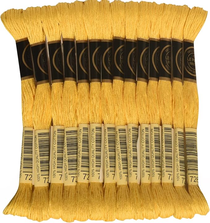 LE PAON Embroidery Floss, 14-Pack Six Strands 100% Long Staple Cotton Embroidery Thread, 8.7-Yard，Color Number：726, Light Topaz
