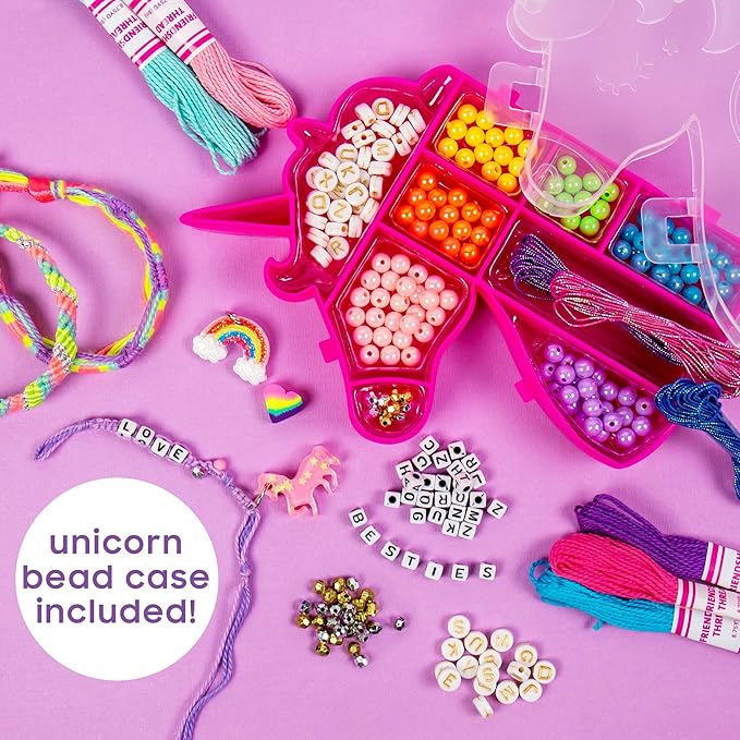 Horizon Group USA Unicorn Friendship Bracelets Create 20+ Bracelets, Kit Includes 1300+ Beads ABC, Metallic Beads Unicorn Storage Case & More