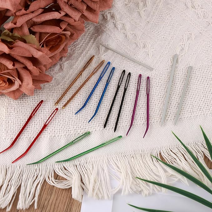 15pcs Large Eye Sewing Needles Set, Big Eye Blunt Darning Yarn Hand Sewing & Bent Tapestry Needle with Crochet Wool Weaving Tools for Cross Stitch Knitting Embroidery Quilting Projects