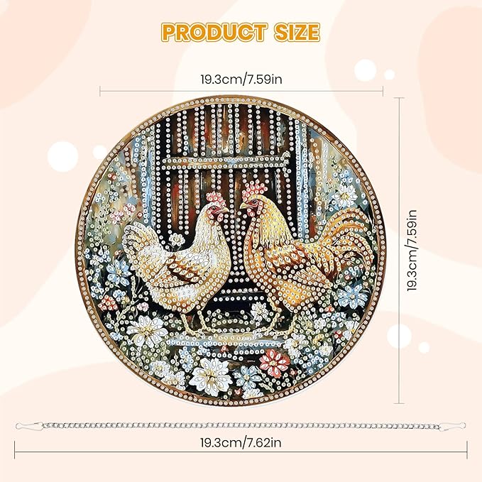 MOGTAA Chicken Diamond Art Hanging Pendant Kits, 5D Special Shape Diamond Art Kits for Adults, Crystal Rhinestones Flowers Diamond Painting Gem Art for Home Garden Wall Decor