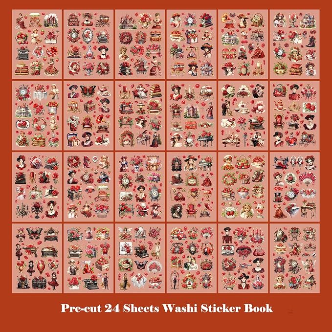 Washi Sticker Book for Scrapbook, 450+ Pre-Cut Scrapbooking Stickers, Vintage People Flowers Aesthetics Stickers for Adults and Teens, Junk Journal Supplies for Journaling Decorative DIY Arts Craft