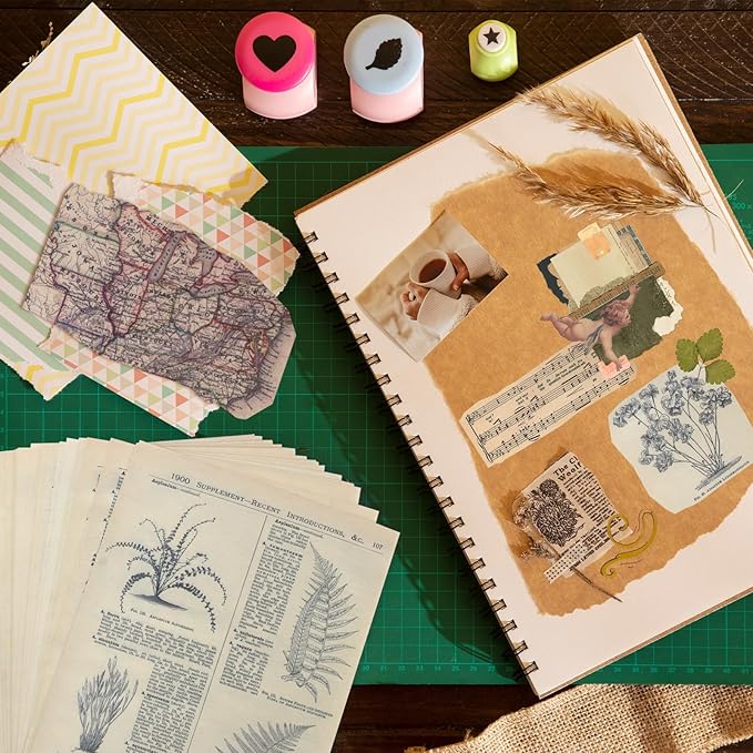 BILLIOTEAM Junk Journal Pages Vintage Handmade Scrapbook Sheets, Including Magazine, Newspaper, Sheet Music and Kraft for Scrapbooking Decoupage Background DIY Craft Decoration 120PCS