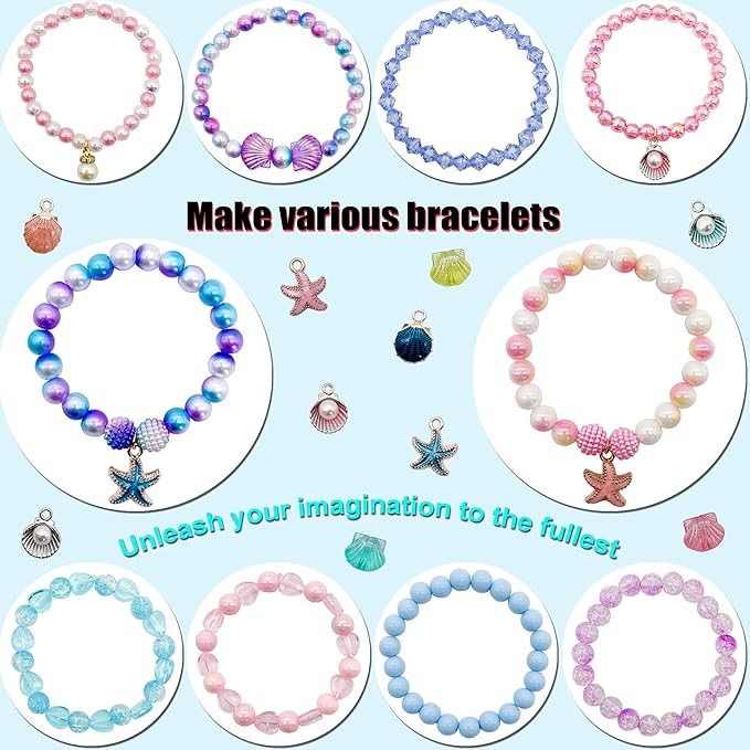 jinnbey ocean series jewelry making looes bead kits, enamel shell starfish pendant bracelet necklace diy crafts material package for bead jewelry enthusiasts,teen gift that stimulate creativity
