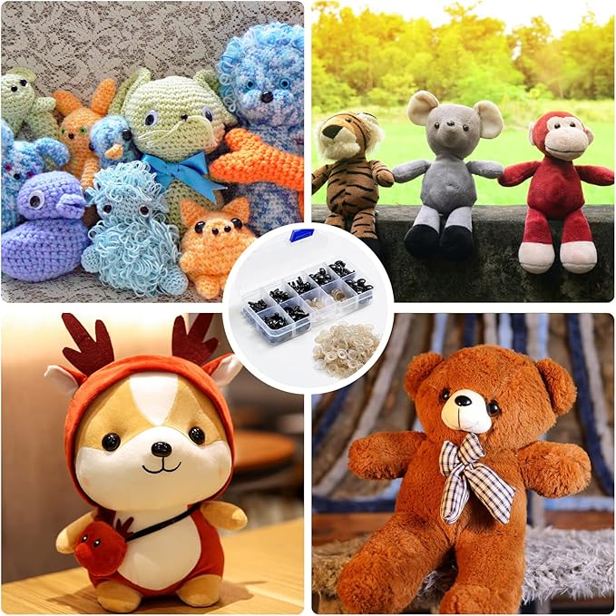 270PCS Safety Eyes and Noses, Black Plastic Eyes and Teddy Bear Nose with Washers for Doll Making for Crafts