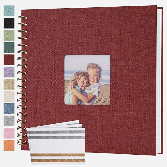 Scrapbook Photo Album 10x10 Inches 40 Pages Hardcover Kraft Paper Linen Cover Scrap Book Memory Book DIY Scrapbook Albums for Wedding Baby Boyfriend Travel Anniversary Family, Red