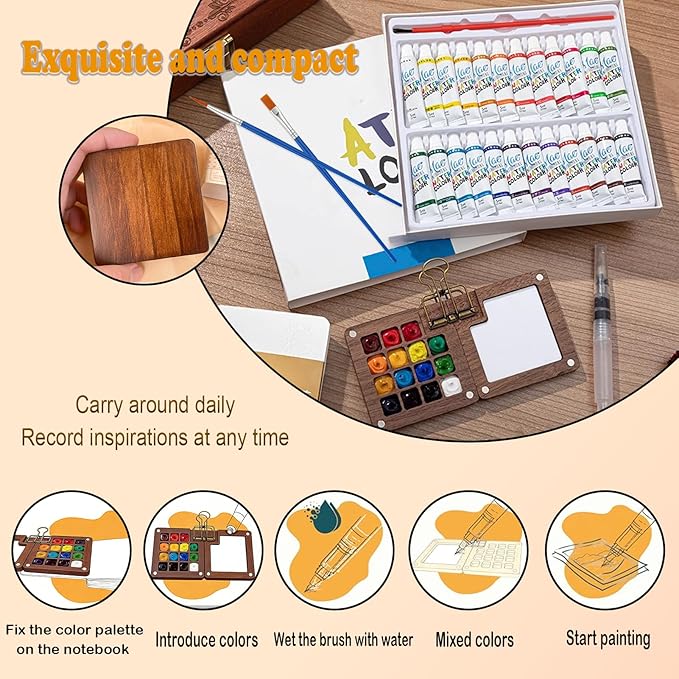 EVOCKAY Mini Watercolor Paint Set Portable Watercolor Kit for Adults Travel Watercolors Paint with Sketchbook Mixing Palette and Drawing Pad Perfect for On The Go Creativity and Art Exploration