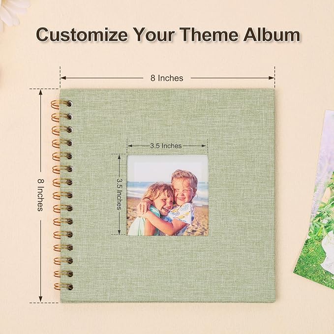 Scrapbook Photo Album 8x8 Inches 40 Pages Hardcover Kraft Paper Linen Cover Scrap Book Memory Book DIY Scrapbook Albums for Wedding Baby Boyfriend Travel Anniversary Family, GreenGrass