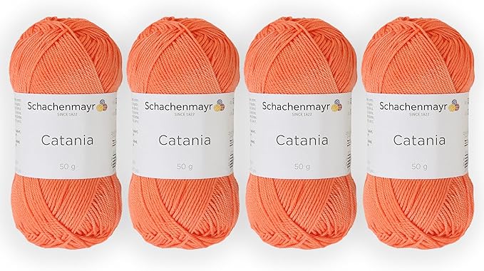 4 Skein/Pack Schachenmayr (SMC) Catania Originals Yarn, Each Ball 1.76 Oz (50gr) / 136 Yards (125 m), 100% Mercerized Cotton for Knitting and Crochet Yarn, Sport Weight, 410 - Coral