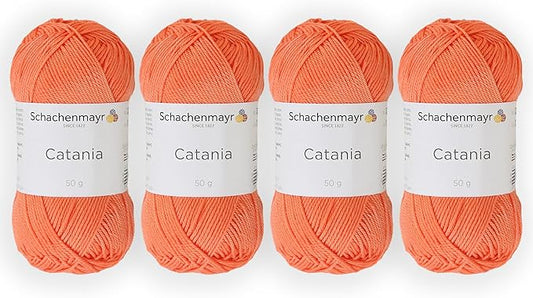 4 Skein/Pack Schachenmayr (SMC) Catania Originals Yarn, Each Ball 1.76 Oz (50gr) / 136 Yards (125 m), 100% Mercerized Cotton for Knitting and Crochet Yarn, Sport Weight, 410 - Coral