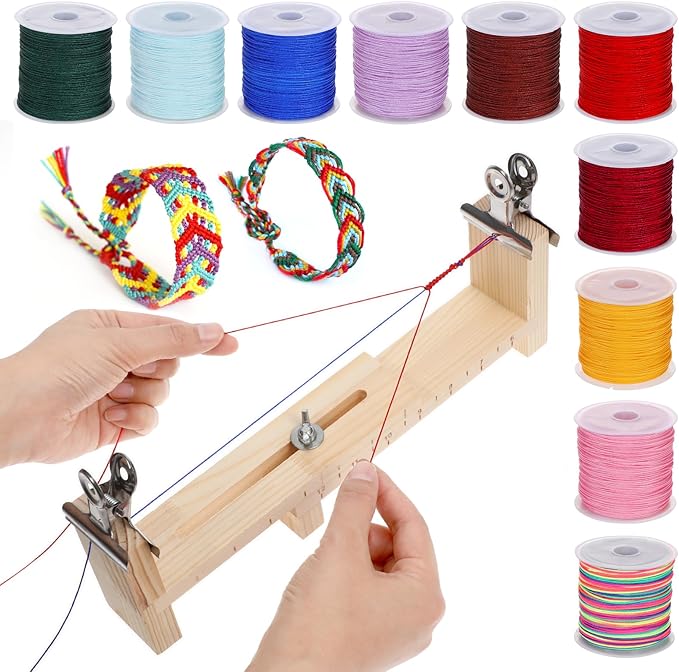 13 Pcs Wood Bracelet Jig Bracelet Knitting Bracelet Maker Adjustable Bracelet Maker with Scale, 10 Roll DIY Nylon String for Bracelets Bracelet Jig DIY Hand Knitting Bracelet Jig with 2 Clamp