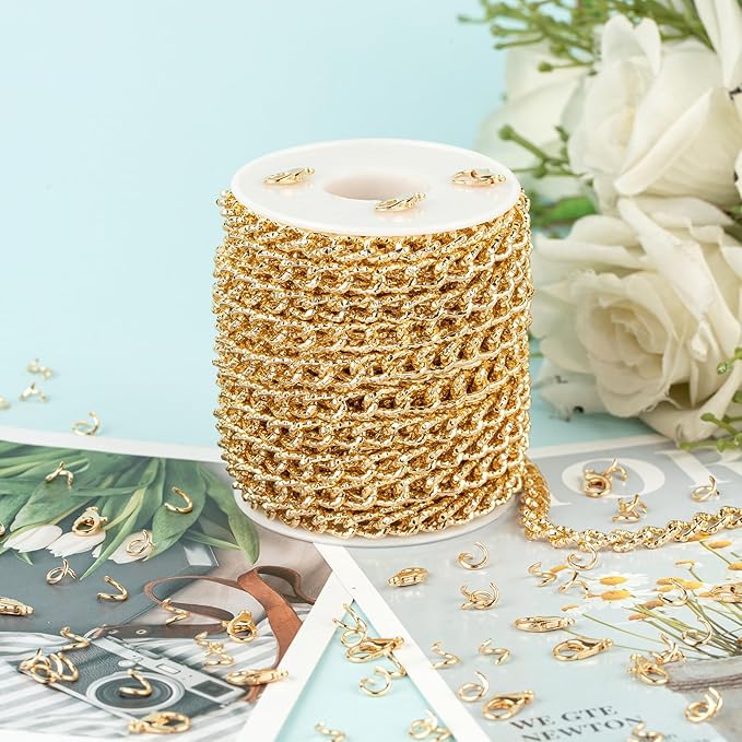 YOUBEIYEE 33 Feet Gold Plated Chain for Jewelry Making Aluminum Embossed Cable Necklace Chain for Women Jewelry Making Supplies