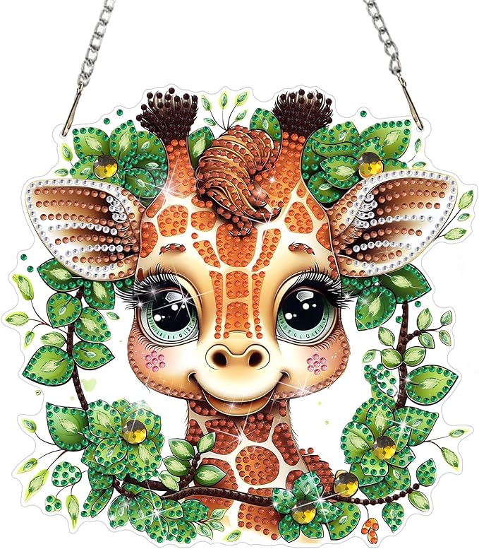 DOMROM Giraffe Diamond Art Hanging Kits for Adults Beginners, Special Shaped Crystal Diamond Painting Giraffe Pendant, DIY Diamond Art Suncatchers Animal for Home Garden Wall Decor Gift