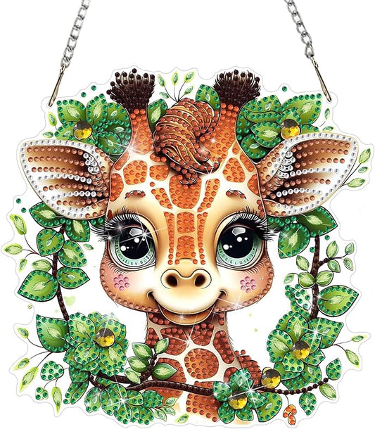DOMROM Giraffe Diamond Art Hanging Kits for Adults Beginners, Special Shaped Crystal Diamond Painting Giraffe Pendant, DIY Diamond Art Suncatchers Animal for Home Garden Wall Decor Gift