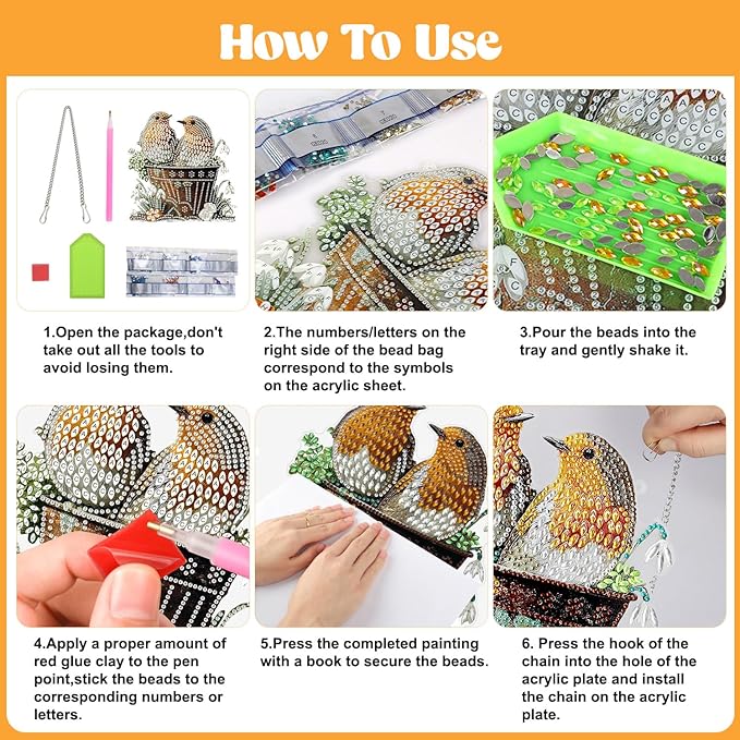 AIRDEA Hanging Diamond Painting Kits Birds,Special Shaped Diamond Art Kits for Beginner Animals and Flowers Gem Art Pendant Decor,7.87x7.71in