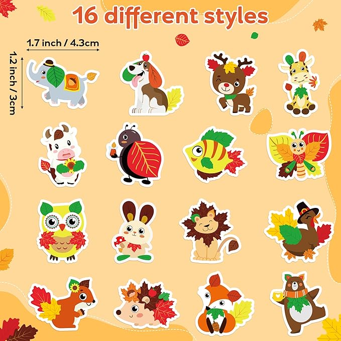 beyumi maple leaves animals stickers - 1000pcs fall leaf cute animals stickers in 2 rolls autumn thanksgiving adhesive decals fall holiday party favor supplies classroom office bottle decor