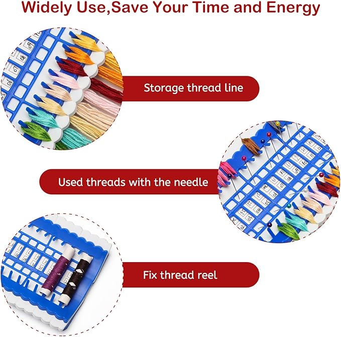 50 Positions Floss Organizer Embroidery Shelf, Luxiv Thread Organizers for Cross Stitch Embroidery Thread Holder with 15P Replaceable Paper Card, Embroidery Floss Organizer (Blue, 50 Positions)