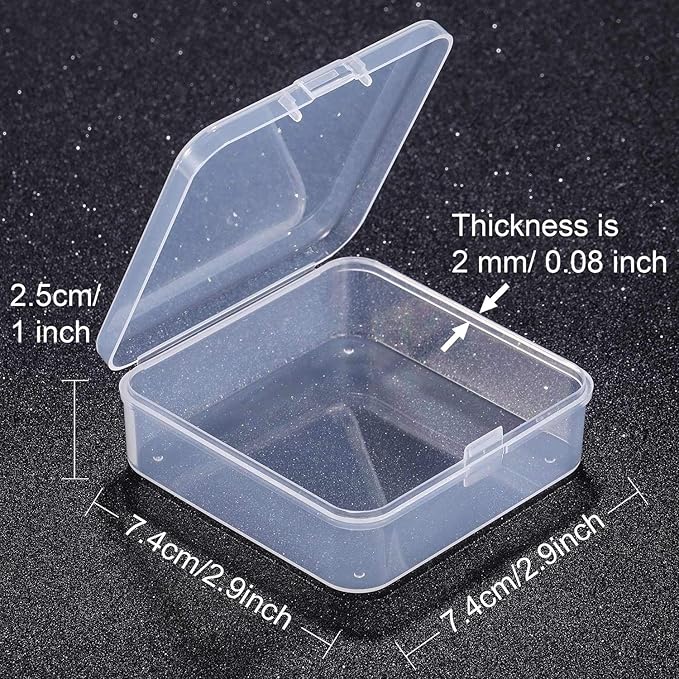 SATINIOR 12 Pack Clear Plastic Beads Storage Containers Box with Hinged Lid for Beads and More (2.9 x 2.9 x 1 Inch)