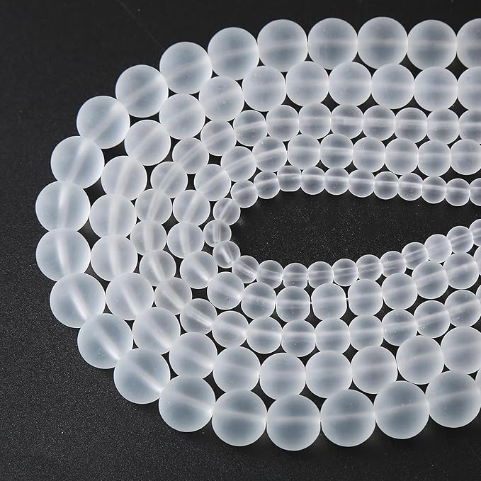 60pcs 6mm Frost White Crystal Glass Beads for Jewelry Making Round Loose Beads DIY Bracelets Necklaces Crystal Energy Healing Stone Beads 15" (6mm, Frost White Glass)