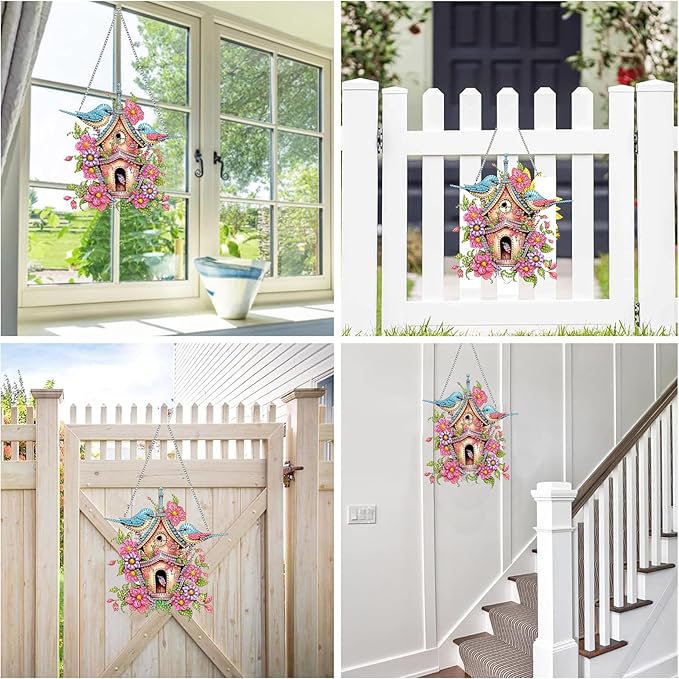 Reofrey Spring Hanging Diamond Art Kits for Adults Birds – 8x8Inch Hanging Ornament Acrylic Board Double Sided Pattern Crystal Diamond Art Suncatcher Pendant, for Home Wall Window Decor Handmade Gift