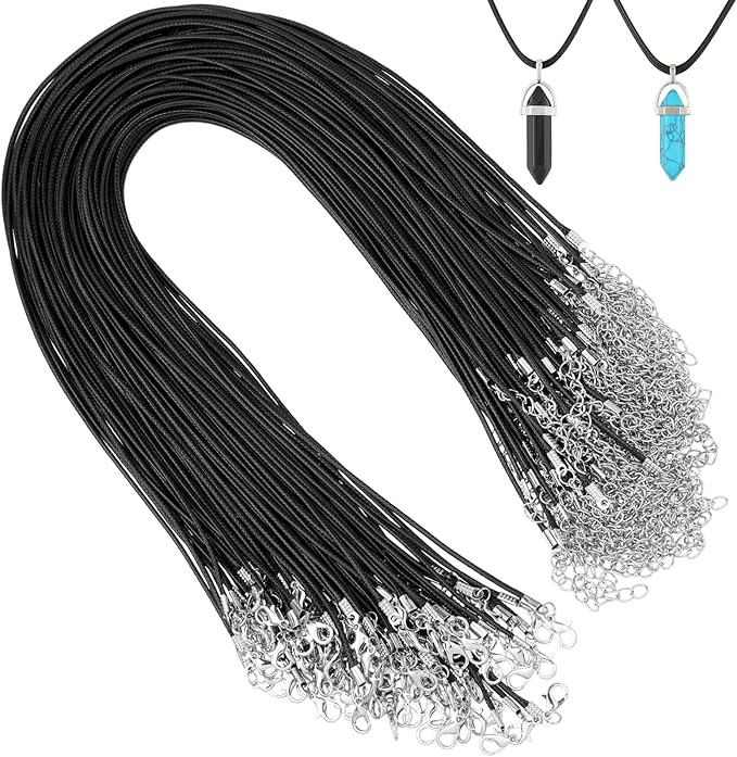 Tudomro 100 Pieces Waxed Leather Necklace Cord Bulk with Clasp Necklace Bracelet Chains String Rope Cord for Jewelry Making Pendants Charms(Black,24 Inch)