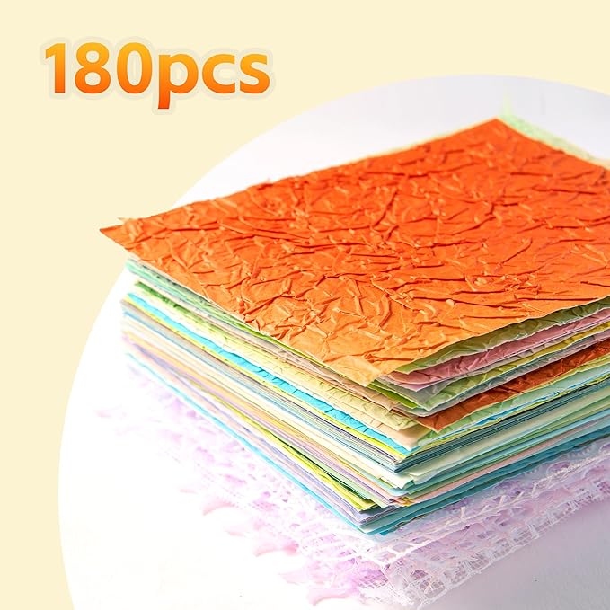 180 Sheets Textured Scrapbook Paper, Mixed Mesh Fabric Assorted Set, Multicolor Special Paper for Scrapbooking, DIY Handmade Craft Mulberry Papers Scrapbook Junk Journaling Supplies Card Making