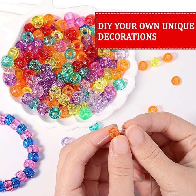 glitter pony beads for bracelet 8050 pcs multi-colored beads bulk for hair jewelry making braiding diy crafts kandi key chains and ornaments decorations 9 assorted colors,boxed (8050)