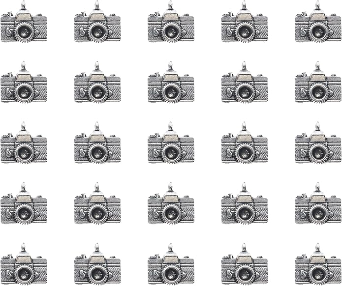 50 Pcs Camera Charms Silver Gold Mini Cute Metal Beading Jewelry Making Kit for DIY Crafting Christmas Gift Idea Necklace Bracelet Earring Keychain Making Supplies Accessories (Silver-1)