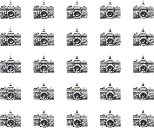 50 Pcs Camera Charms Silver Gold Mini Cute Metal Beading Jewelry Making Kit for DIY Crafting Christmas Gift Idea Necklace Bracelet Earring Keychain Making Supplies Accessories (Silver-1)