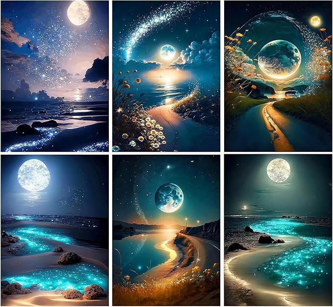 DOTZSO 6 Pack Diamond Painting Adult 5D Diamond Painting Kit DIY Full Diamond Art kit with Crystal Art and Craft for Beginners 12x16 Inches (Moon Lake)