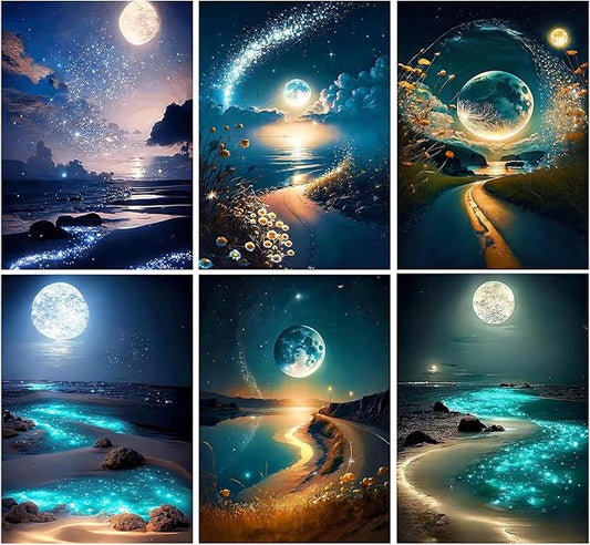 DOTZSO 6 Pack Diamond Painting Adult 5D Diamond Painting Kit DIY Full Diamond Art kit with Crystal Art and Craft for Beginners 12x16 Inches (Moon Lake)