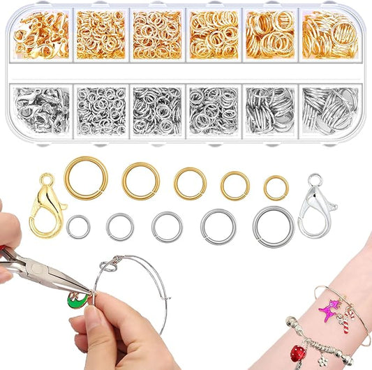 5 Sizes(1200pcs) Open Jump Rings for Jewelry Making, Gold & Silver Non-Tarnish O Ring Connectors, DIY Necklace Repair, Bracelets, Earrings, Pendants, Keychains, Lobster Clasps, Charms