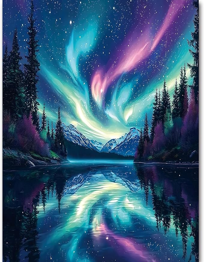 igoodom Northern Lights Diamond Art Kits for Adults, Aurora Diamond Painting Kit, Full Drill Round Diamond Art Kits, DIY Gem Art and Crafts for Home Wall Decor Gift 12x16inch