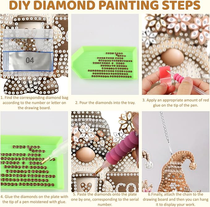 MEIYUDA Gnomes Diamond Art Hanging Kits for Adult, Coffee Gnomes Diamond Painting Hanging Kits Ornaments, DIY Special Shaped Rhinestone Window Pendants kit for Home Garden Wall Decor Gift